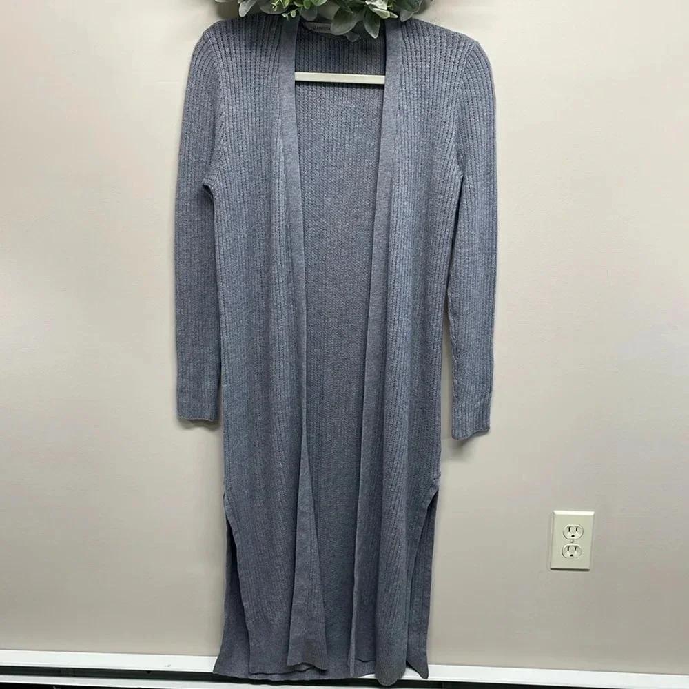 Athleta Long Sweater Duster Cardigan Merino Wool Blend Blue Gray S